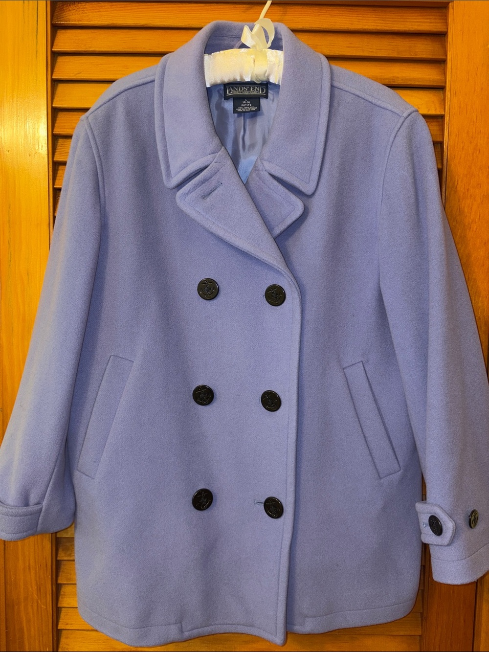 Lands' End Women's Wool Double-Breasted Peacoat in Soft Blue